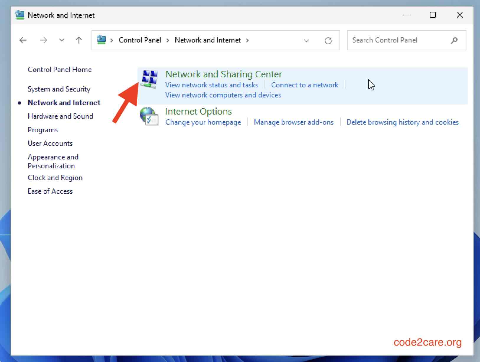 Network and Sharing Center - Windows 11